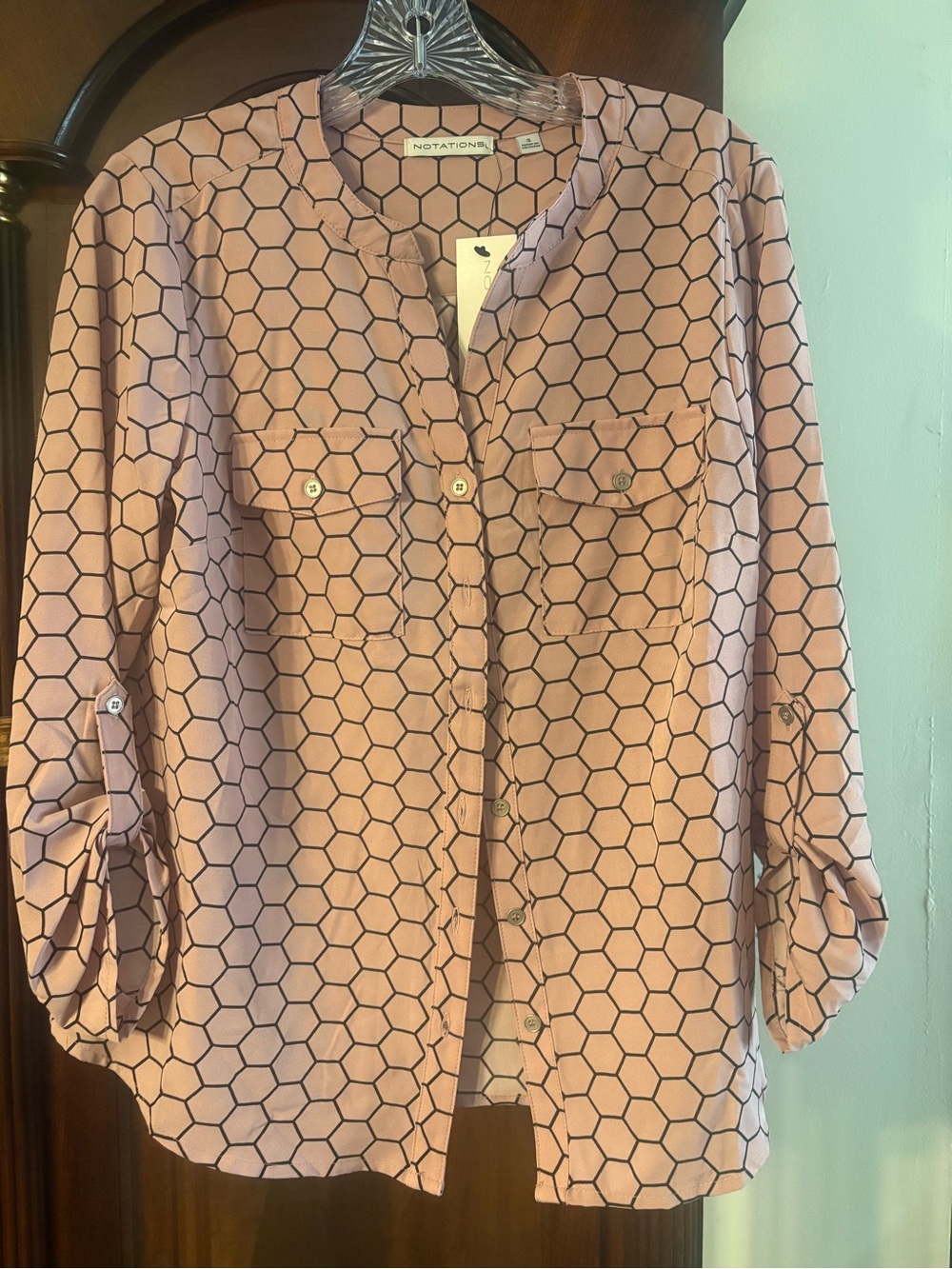 Notations Mauve Pink Hexagon-Print Button-Front Blouse